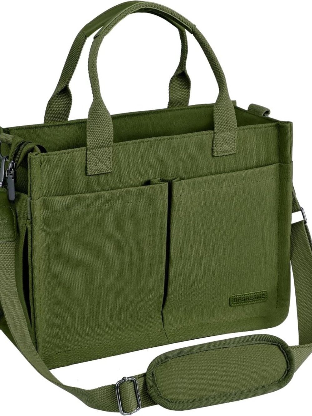 Canvas Tote Bag for Women with Zipper, Work Laptop Purse with Compartments & Lug - Picture 8 of 8
